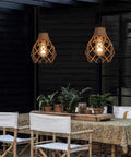 Rustic Industrial Woven Pendant Light With Hemp Rope Cage, One Light Adjustable Fixture For Kitchen Island Cafe Bar And Farmhouse, Black Finish