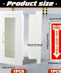 Front and side view of Semi Recessed Fire Extinguisher Cabinet With Reflective Sign, Steel Wall Mount, Magnetic Door With Handle, Acrylic Window, 2.5 Inch Trim, Fits 2.5 5 10 Lb Extinguishers, Ready To Roll Safety Cabinet.