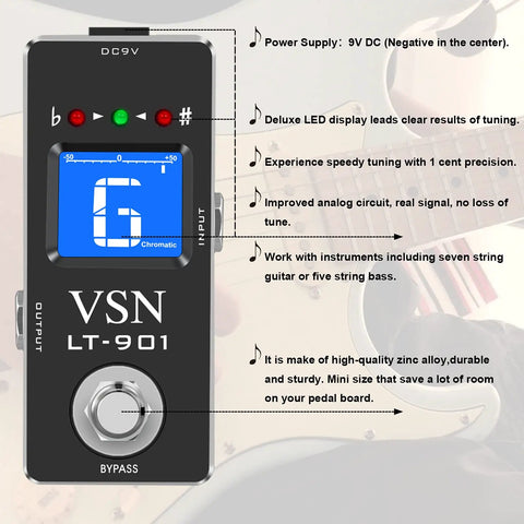 Chromatic Guitar Tuner Pedal With Ultra Fast Highly Accurate Tuning And 1 Cent Precision Pitch Indicator True Bypass for electric guitar, LED display
