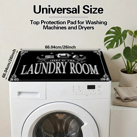 Washer and Dryer Topper Silicone Mat 26 Inch by 26 Inch Non Slip Quick Dry Protector on white machine in laundry room