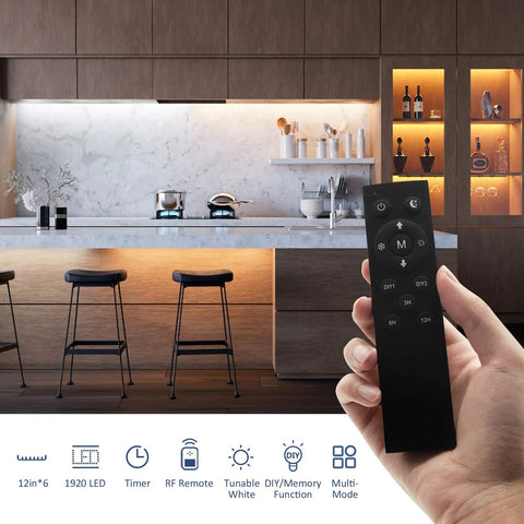 Under Cabinet Lighting Kit With 6 Pack 12 Inch LED Strips, Plug In Dimmable Tunable White 3000K-6000K, remote control in kitchen