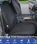 Heavy Duty Front Seat Cover For Dogs With Side Flaps Waterproof 900D Protector for Cars SUVs Trucks and Minivans in black car interior
