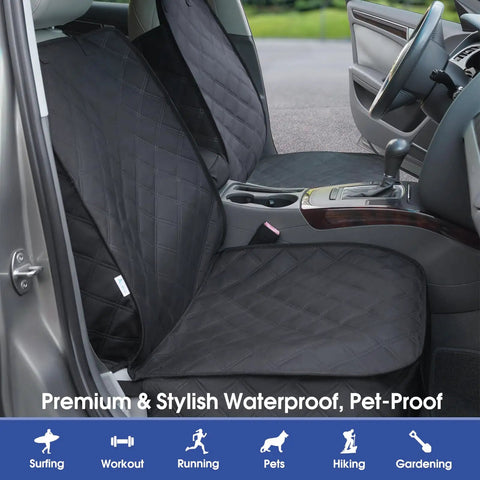 Heavy Duty Front Seat Cover For Dogs With Side Flaps Waterproof 900D Protector for Cars SUVs Trucks and Minivans in black car interior