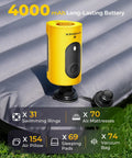 Front view of yellow portable air pump for inflatables with 4000mAh battery mounted on an inflatable sleeping pad