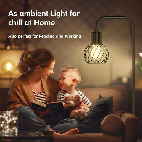 Industrial LED Floor Lamp Tall Standing Light With 6W Bulb Foot Switch No Fuss Easy Setup Metal Modern Floor Lamp illuminating a cozy family scene