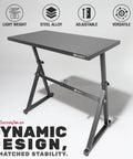 Two In One Adjustable Keyboard Stand And DJ Desk With Removable 36 Inch By 19.4 Inch Steel Tabletop showcasing design features.