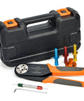 Iwiss Deutsch Crimping Tool For Solid Contacts Size 12 16 20 with case and interchangeable dies for automotive wiring work.
