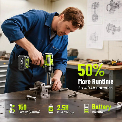 Mechanic using Heavy Duty Cordless One Half Inch Drive Impact Wrench With Brushless Motor 1600 Nm Torque in workshop