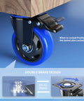 Close-up of 5 Inch Caster Wheels With Safety Dual Locking Heavy Duty Set Of 4 Industrial Swivel Casters, blue polyurethane wheel