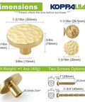 Diagram showing dimensions of Twenty Pack Dope Gold Cabinet Knobs Hammered Solid Brass Round Drawer Pulls And Handles