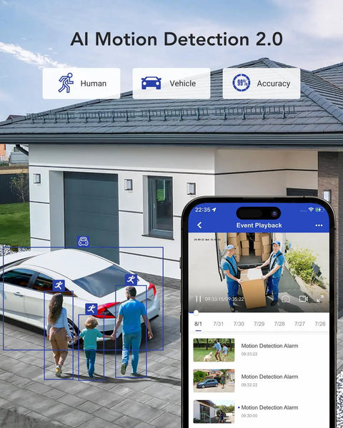 AI human and vehicle detection feature on 16 Channel 1080P Lite Security DVR with app interface view