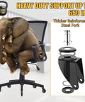 Set of 5 Quiet 3 Inch Rubber Office Chair Caster Wheels with Universal 11x22mm Stem supporting an elephant on a chair