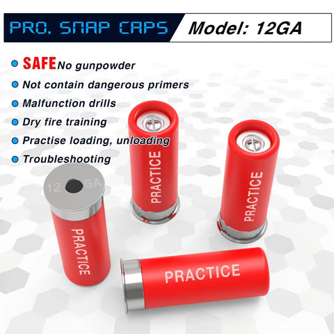 12 Gauge Snap Caps Training Dummy Rounds, Reusable Dry Fire Practice Rounds Close To Real Weight For Safe Loading, 6 Pack