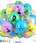 Science Party Balloons Set 12 Inch Confetti Balloons With Atoms And Microscopes Prints in Gray Blue Yellow Green Purple with White Ribbon