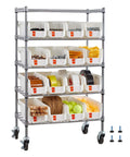 5 Tier Rolling Bin Storage Rack With 16 Organizer Bins, Heavy Duty Wire Shelving On Casters, Mobile Tool Organizer