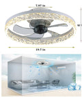 Ceiling Fan With Lights LED Remote Control Three Color Lighting Three Speeds Invisible Blades Flush Mount Enclosed Metal Shell Low Profile 19.7 Inches Sand White Finish For Living Rooms And Bedrooms