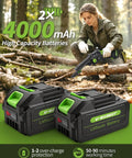4 In 1 Pole Saw And Electric Pruning Shears Kit With An 8 Inch Bar For Tree Trimming cordless pruner in use outdoors, dual 4000mAh batteries displayed