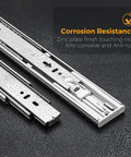 Close-up of 22 Inch Heavy Duty Soft Close Drawer Slides Set with 10 Pairs Side Mount Ball Bearing Rails Brushed Nickel Finish.