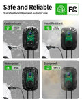Rock Solid Level 2 EV Charger 40 Amp Wall Mounted J1772 Station With Nema 14-50 Adapter 9.6Kw Smart Schedule Charging Universal Electric Vehicle Road Ready showing waterproof and dustproof features.