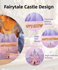 13 Inch Large Birthday Gift Bag Set With Tissue Paper And Greeting Card Pink And Purple Princess Castle Theme With Ribbon Handles