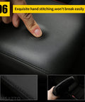 Close-up of black custom-fit armrest cover for Hyundai Sonata 2015-2019, showcasing memory foam and premium faux leather texture.