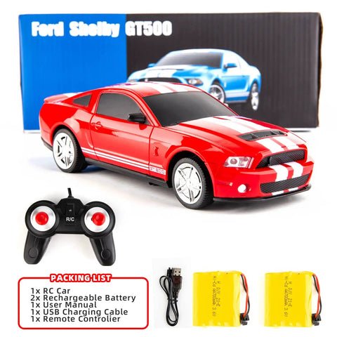 Remote Control 1/24 Scale Ford Mustang Shelby GT500 RC Car, Dope 15 KMH Speed, Turbo Off Road Style, Rechargeable Batteries Included