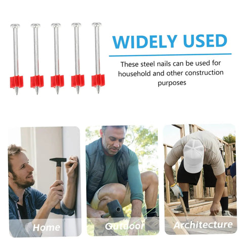 Top Shelf 100 Pack Concrete Nail Gun Spikes For Picture Hanging And Wall Mounting Heavy Duty Steel Fasteners With Maximum Penetration Grip For Masonry And Drywall That Will Hold Rock Solid And Crush Any Installation Task Smoothly