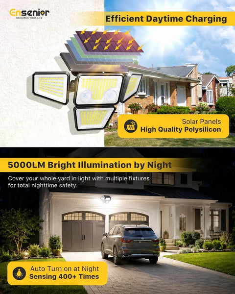 Built Tough 4 Head Motion Sensor Solar Security Flood Lights Bring Beast Mode Brightness To Porches And Yards Wide Angle Detection Ready To Go Dusk To Dawn Two Pack