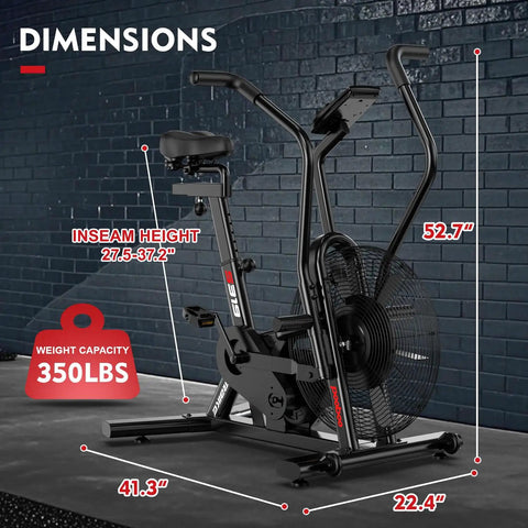 Air Resistance Fan Bike With Dual Action Handlebars And Dual Layer Transmission dimensions and features