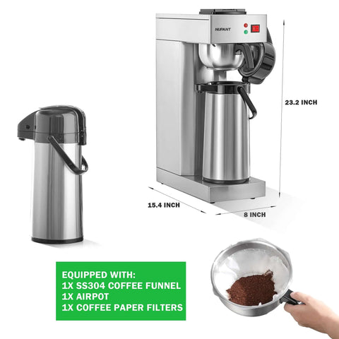 Commercial Airpot Coffee Brewer With 2.2L 74oz Thermal Carafe Stainless Steel Pour Over Coffee Machine 24 Hour Heat 120V 1450W Dispenser