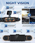 4 Channel 360 Degree Dash Cam Front Rear Interior Coverage Left And Right 3.16 Inch Display Crystal Clear 1080P Night Vision Motion Detection 24 7 Recording Parking Mode Reversing Help For Cars showing day vs night comparison and camera features.