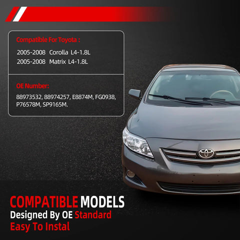 Front view of a gray Toyota Corolla compatible with Fuel Pump Module Assembly For Toyota Corolla And Matrix 2005 2008 1.8L Gas Engine Electric Replacement P76578M 88973532 OE Numbers Compatible Direct Fit Plug And Play.