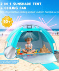 All In One Baby Beach Tent With Solar Powered Cooling Fan UPF 50 UV Protection Portable Sun Shade Canopy Shelter