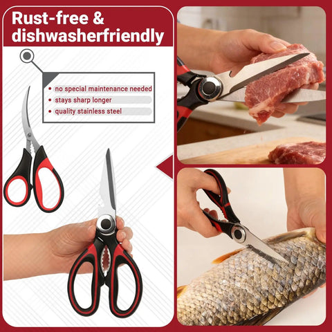 Workhorse Heavy Duty Kitchen Shears Set Of 2 With Seafood Scissors Stainless Steel Sharp Food Cutting Scissors For Meat Bones Fish Poultry Vegetables And Dishwasher Safe, cutting meat and fish