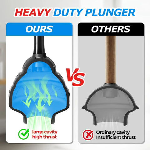 Heavy Duty Toilet Plunger Built Like A Tank For Killer Suction On Bathroom Drain Clog Remover and Severe Blockage Clearer comparison image