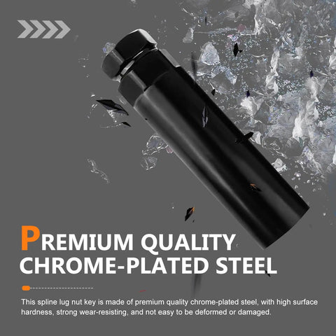 Beefy 6 Spline Lug Nut Socket, premium chrome-plated steel, lock key replacement tool for 21mm and 22mm lug nuts