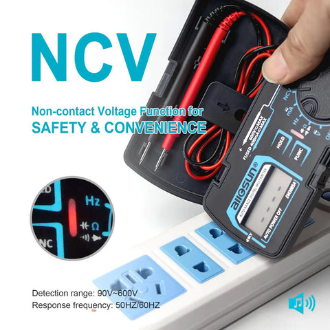 Pocket Size Dope Digital Multimeter With Auto Range For DC And AC Voltage And Current, Resistance, Capacitance, Frequency, Diode And Continuity Testing, Non Contact Voltage Detection, Data Hold, Auto Power Off, Compact Box Style Design