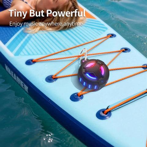 Bluetooth Shower Speaker With LED Light, IP67 Waterproof And Floating, 2000mAh Battery on kayak, outdoor setting