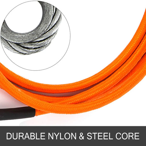 Close-up of Beefy Steel Core Flip Line Kit 5/8 Inch By 12 Ft, showing orange nylon cover and durable steel core.