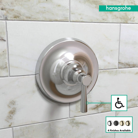 Joleena Transitional Pressure Balance Shower Valve Trim in Chrome with quiet operation against tiled wall