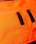 Close-up of Hi Vis Safety Orange Apron Style Chainsaw Chaps Type A Frontal Protection 5 Layer Chain Stopping Protective Fiber
