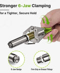 TaskStar grease gun coupler with 6-jaw clamp and green quick-release lever, close-up view.