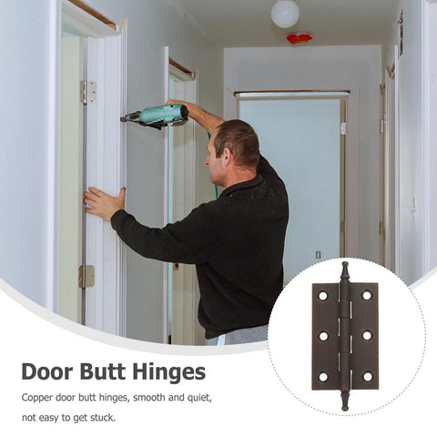Person installing Heavy Duty Copper Cabinet Butt Hinges Thickened Decorative Door Hardware for DIY cabinets and cupboards.