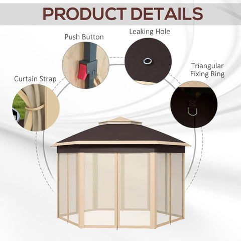 Easy Up 13 By 13 Pop Up Gazebo With Zippered Mesh Sides, Sturdy Steel Frame, details of push button, curtain strap, fixing ring