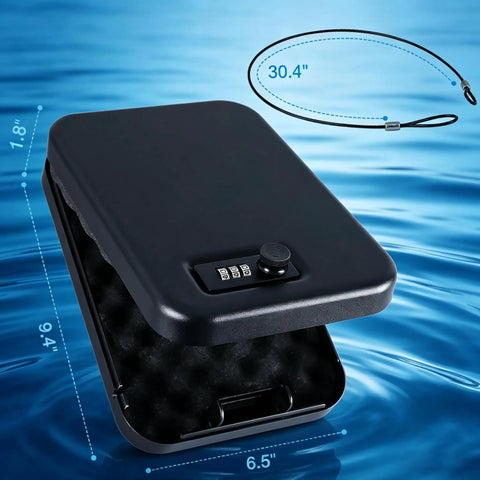 Portable Pistol Safe Small Lock Box With Steel Cable for Travel Home Office Car Use Three Digit Combination Access