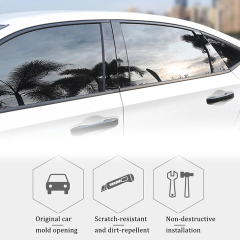 Six-piece black B-pillar window trim set for Jeep Cherokee (2014–2022), side view