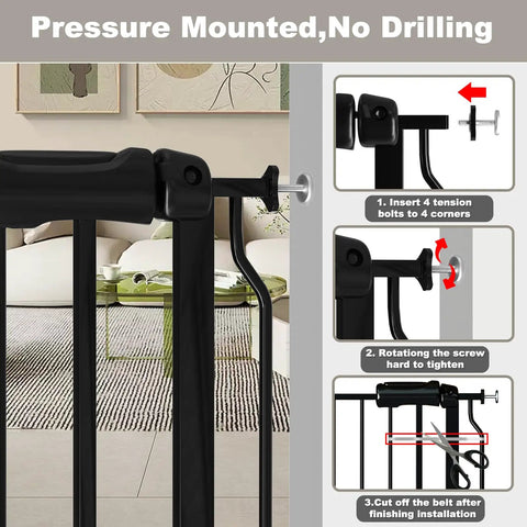 Installation steps for Extra Wide Baby Gate 62 To 67 Inch Walk Through Pressure Mounted No Drill Doorway Gate 30 Inch Tall Tension Gate