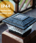 IP44 waterproof Solar Post Cap Lights For 4x4 Wood Posts Outdoor LED Deck Fence Cap Lamps Two Modes Black Finish in rain