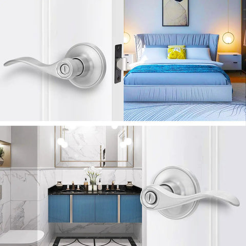 10 Pack Privacy Door Handle Set in Oil Rubbed Bronze, Reversible Interior Door Lever for Closets and Rooms shown on bedroom door