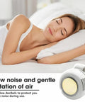 Clip On Fan Portable Wearable Bladeless Personal Fan USB Rechargeable 360 Degree Rotating shown beside sleeping woman
